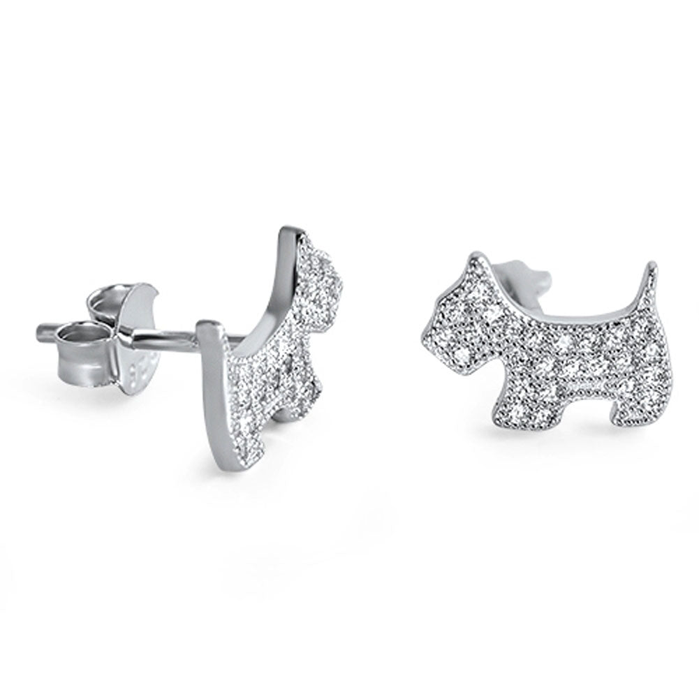 Micro Pave Dog Simulated Clear CZ Earrings – Sterling Silver