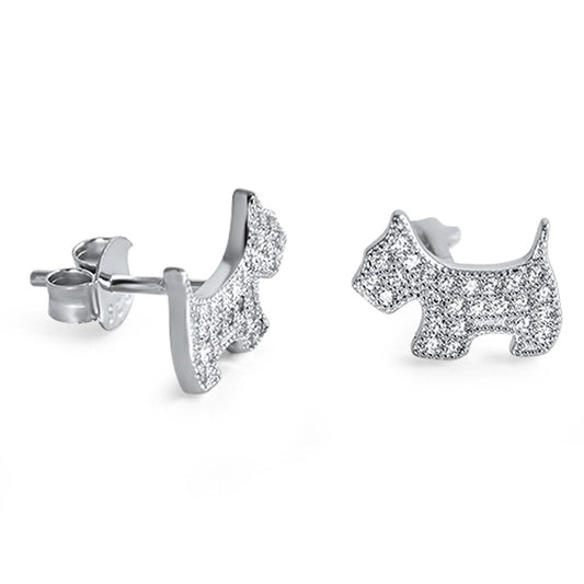 Micro Pave Dog Simulated Clear CZ Earrings – Sterling Silver