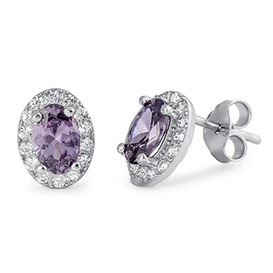 Eternity Vintage Studded Oval Forever Simulated Purple CZ Stud Earrings – Sterling Silver