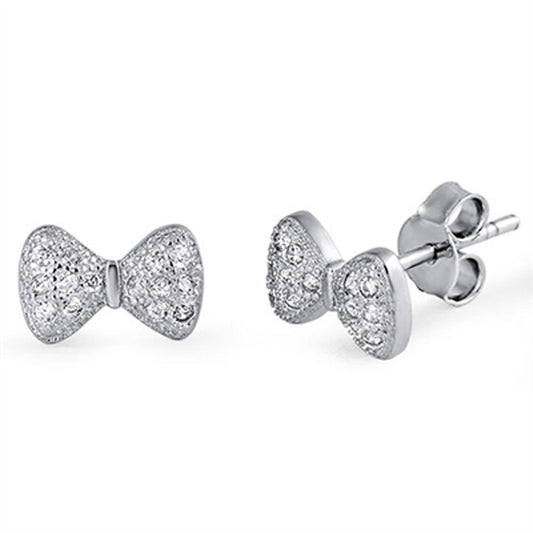 Bow Bowtie Simulated Clear CZ Earrings – Sterling Silver