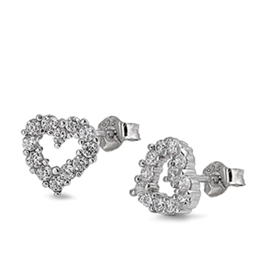 Promise Studded Open Heart Love Clear CZ Stud Earrings – Sterling Silver