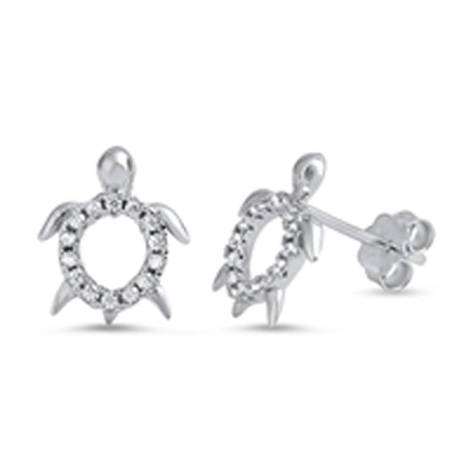 Animal Open Shell Turtle Tropical Clear CZ Earrings – Sterling Silver