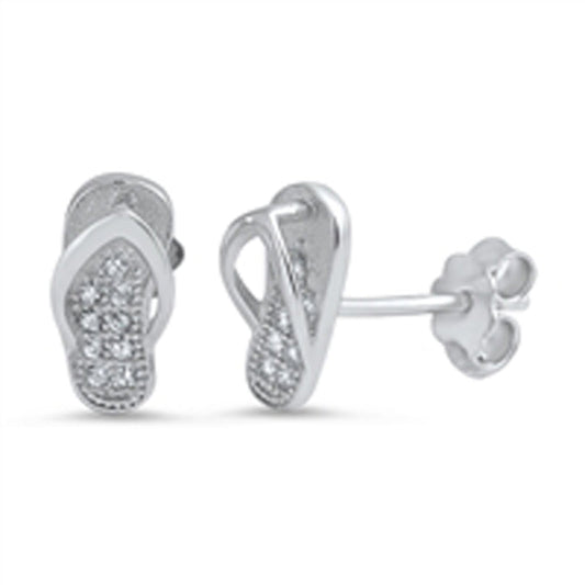 Thong Sandal Studded Flip Flop Shoes Clear CZ Stud Earrings – Sterling Silver