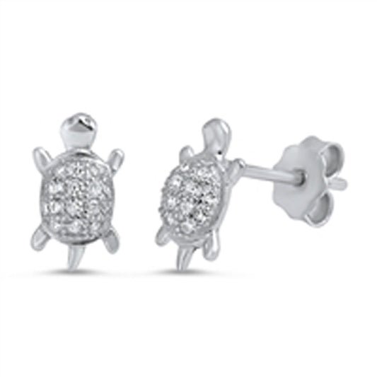 Animal Studded Turtle Shell Simulated Clear CZ Stud Earrings – Sterling Silver
