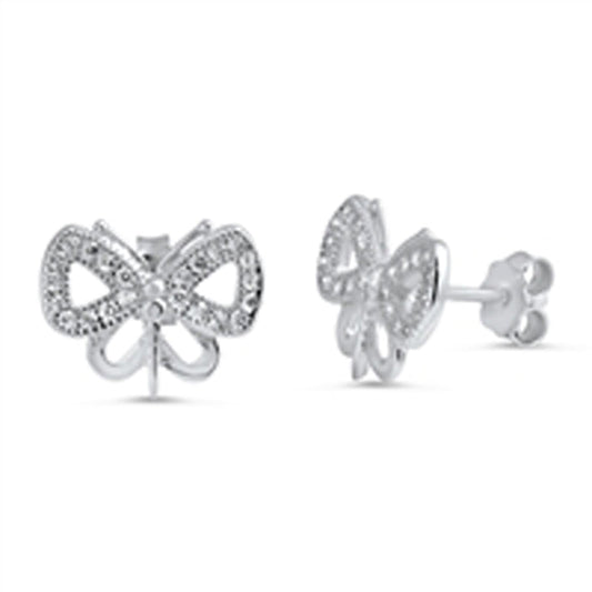 Studded Open Wing Butterfly Insect Clear CZ Stud Earrings – Sterling Silver