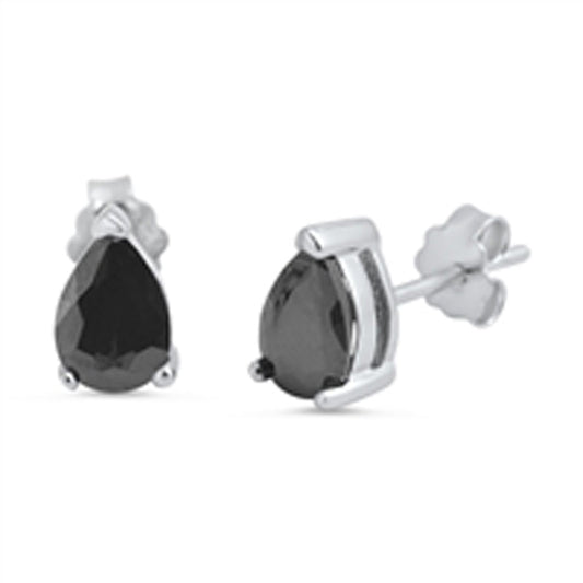 Drop Shape Simple Classic Teardrop Elegant Black CZ Earrings – Sterling Silver