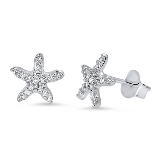 Sea Star Tiny Studded Starfish Beach Clear CZ Stud Earrings – Sterling Silver