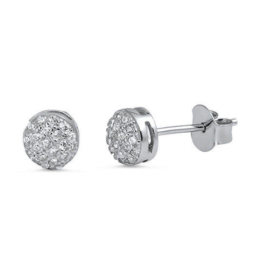 Sparkly Circle Tiny Studded Disco Ball Clear CZ Stud Earrings – Sterling Silver