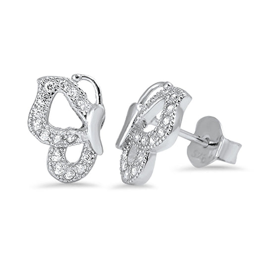 Animal Studded Open Wing Butterfly Nature Clear CZ Stud Earrings – Sterling Silver