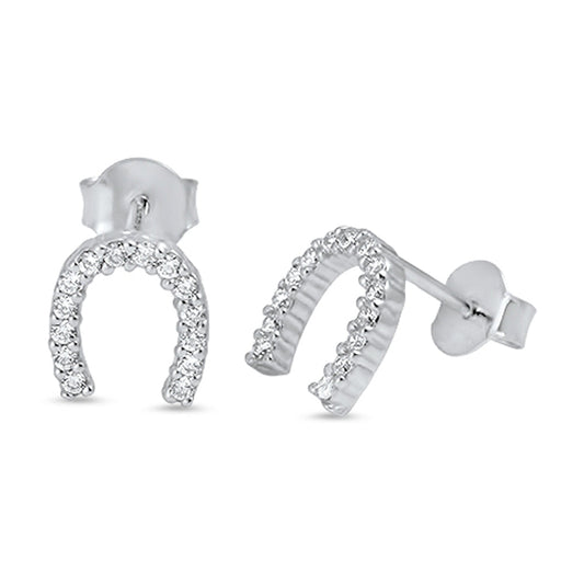 Animal Studded Sparkly Horseshoe Equestrian Clear CZ Stud Earrings – Sterling Silver