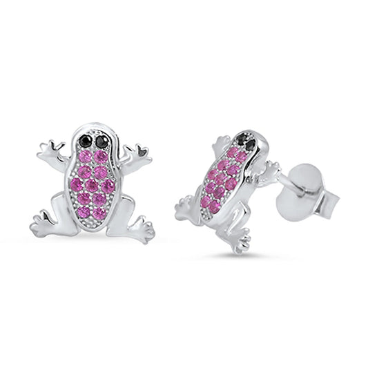 Tiny Animal Studded Frog Nature Simulated Red CZ Stud Earrings – Sterling Silver