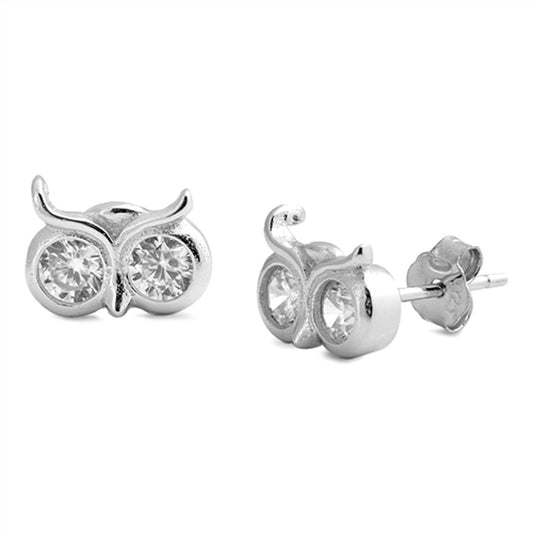 High Polish Sparkly Owl Face Bird Clear CZ Earrings – Sterling Silver