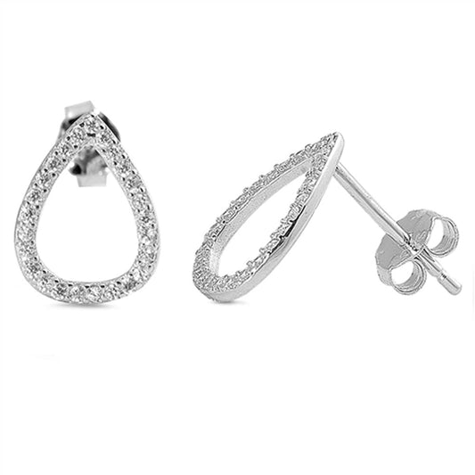 Open Studded Teardrop Classic Simulated Clear CZ Stud Earrings – Sterling Silver