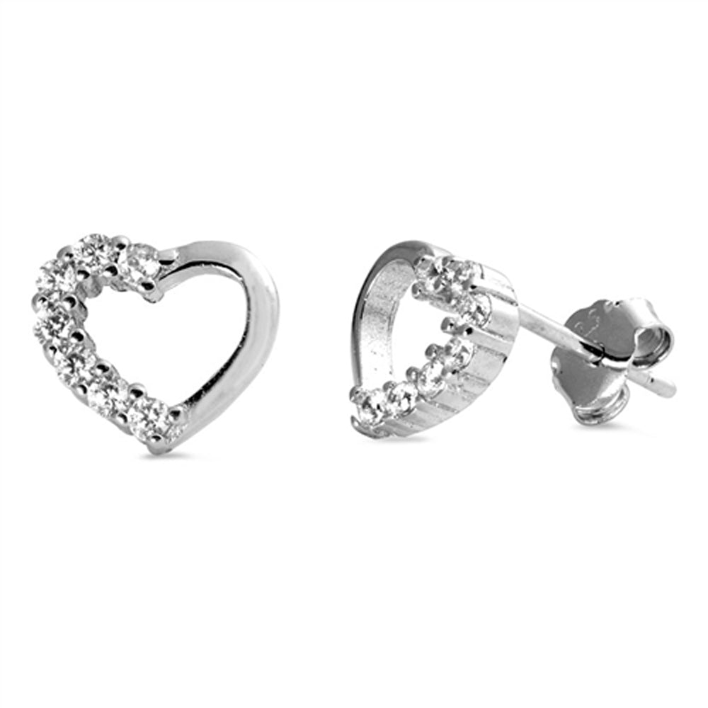Studded Promise Heart Love Cluster Outline Clear CZ Stud Earrings – Sterling Silver