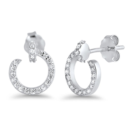 Open Studded Tiny Simulated Clear CZ Hoop Earrings – Sterling Silver