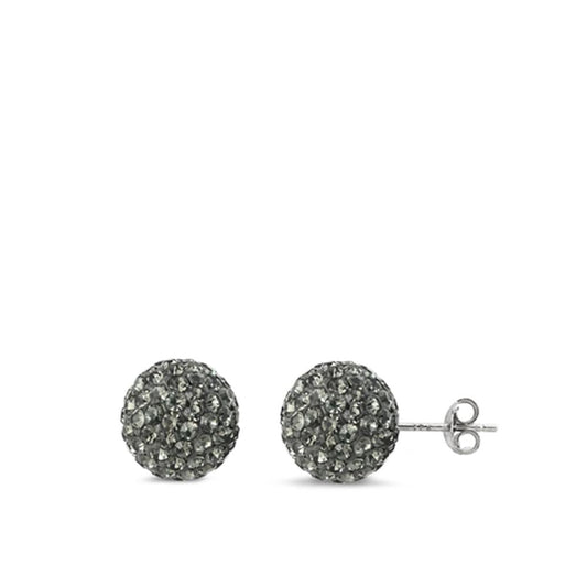 Dark Gray Rhinestone Studded Ball Stud Earrings – Sterling Silver