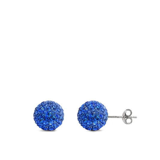 Classic Studded Ball Sphere Simple Blue CZ Stud Earrings – Sterling Silver