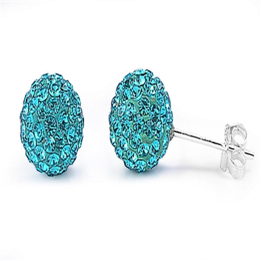 Blue Rhinestones Studded Ball Stud Earrings – Sterling Silver