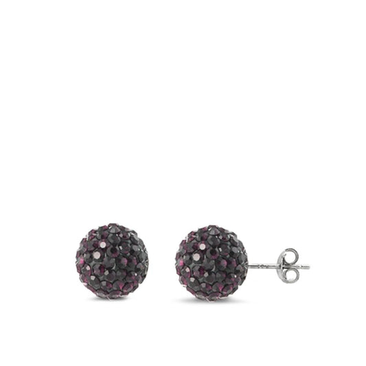 Dark Rhinestone Studded Ball Purple CZ Stud Earrings – Sterling Silver