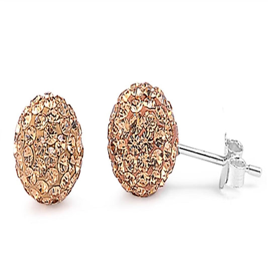 Champagne Rhinestones Studded Ball Stud Earrings – Sterling Silver