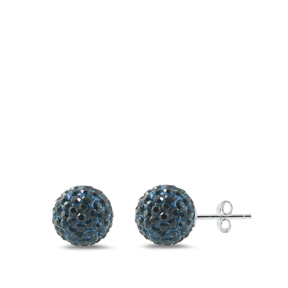 Royal Blue Rhinestone Studded Ball Stud Earrings – Sterling Silver