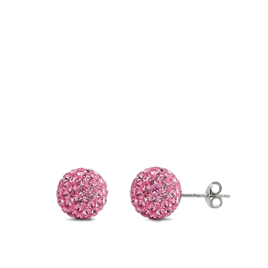 Unique Rhinestone Studded Sphere Pink CZ Stud Earrings – Sterling Silver
