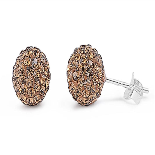 Polished Smoky Rhinestone Studded Ball Stud Earrings – Sterling Silver