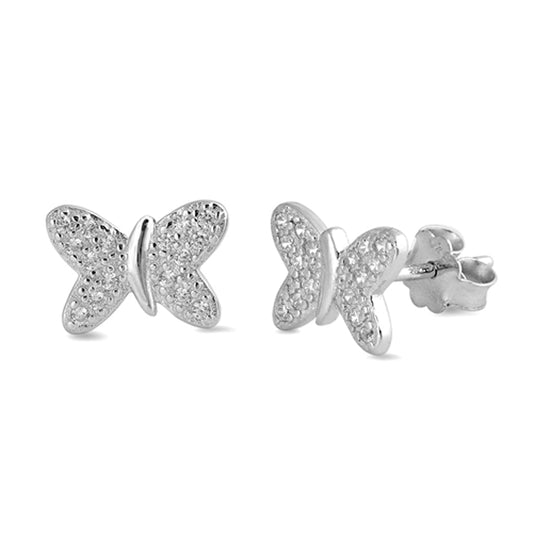 Bug Studded Butterfly Wing Simulated Clear CZ Stud Earrings – Sterling Silver