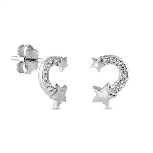 Studded Rainbow Arc Star Space Retro Clear CZ Stud Earrings – Sterling Silver