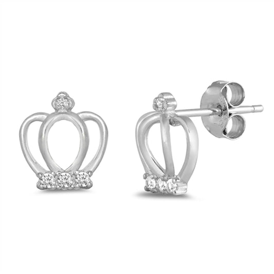 High Polish Crown Classic Royal Outline Clear CZ Earrings – Sterling Silver
