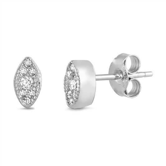 Studded Marquise Elegant Classic Vintage Style Clear CZ Stud Earrings – Sterling Silver