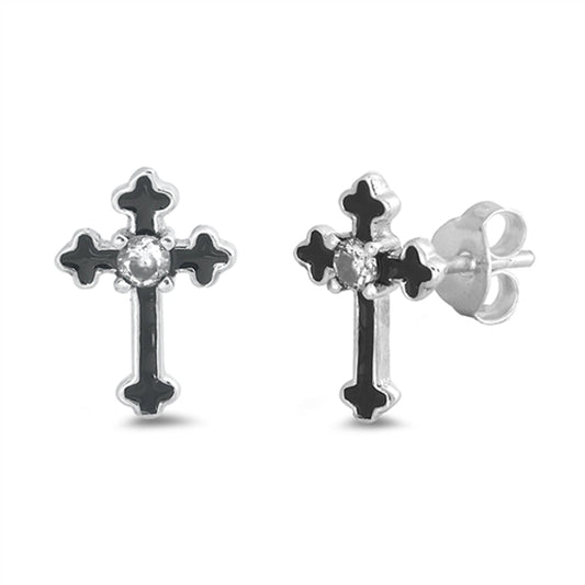 Cross Elegant Gothic Victorian Renaissance Clear CZ Earrings – Sterling Silver