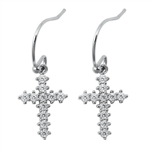 Studded Cross Ornate Elegant Vintage Style Clear CZ Stud Earrings – Sterling Silver