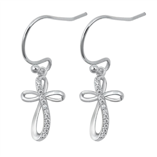 Cross Endless Knot Studded Infinity Clear CZ Dangle Earrings – Sterling Silver
