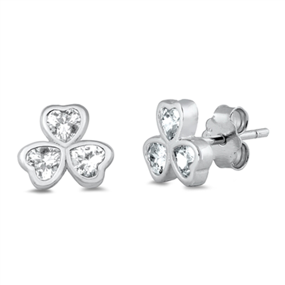 Promise Heart Clover Shamrock Flower Clear CZ Earrings – Sterling Silver