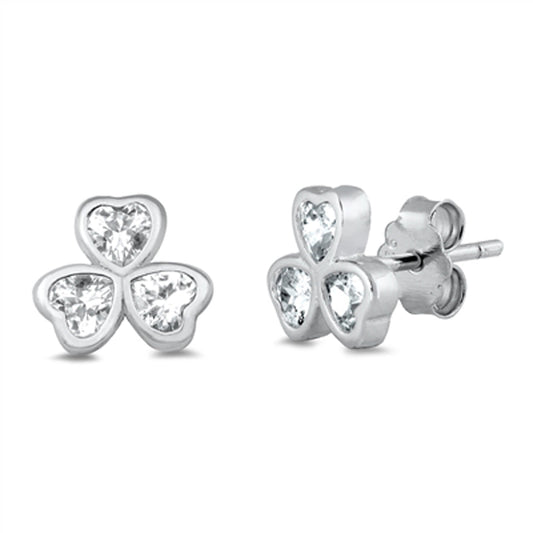 Promise Heart Clover Shamrock Flower Clear CZ Earrings – Sterling Silver