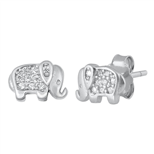 Studded Elephant Animal Cluster Clear CZ Stud Earrings – Sterling Silver