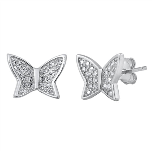 Butterfly Micro Pave Cluster Elegant Animal Clear CZ Earrings – Sterling Silver