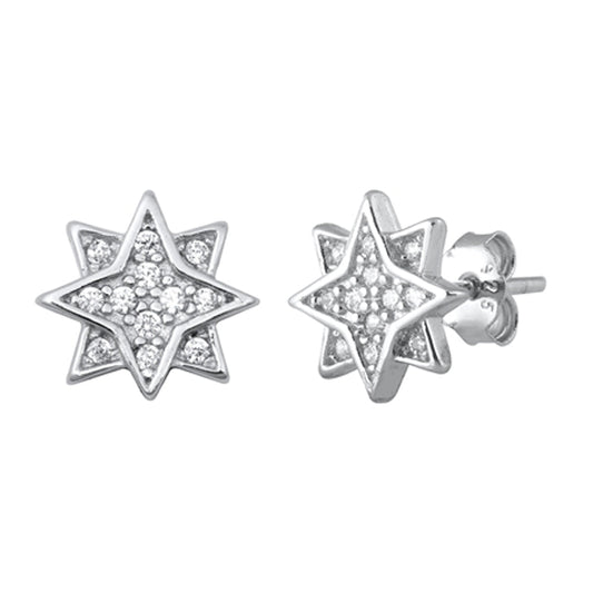 Vintage Style Star Elegant Burst Cluster Clear CZ Earrings – Sterling Silver