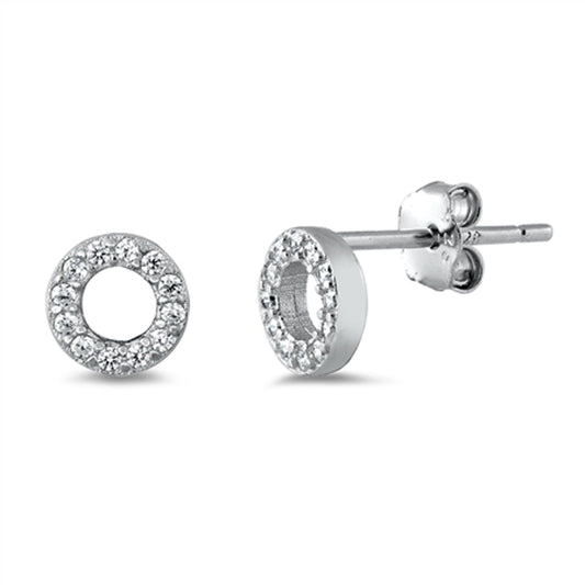 Studded Circle Simple Cluster Open Modern Clear CZ Stud Earrings – Sterling Silver