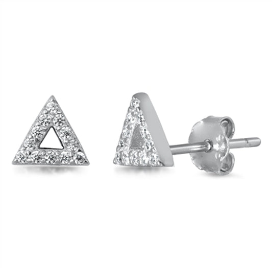 Studded Triangle Open Modern Geometric Clear CZ Stud Earrings – Sterling Silver