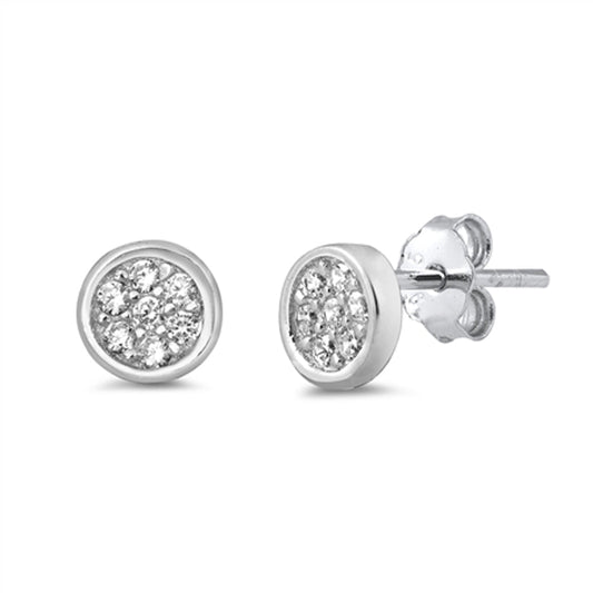 Simple Circle Round Cluster High Polish Clear CZ Earrings – Sterling Silver