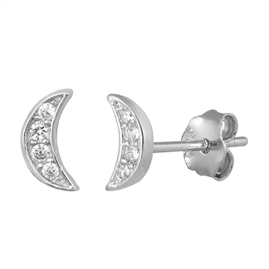 Crescent Moon Cluster Night Sky Elegant Clear CZ Earrings – Sterling Silver