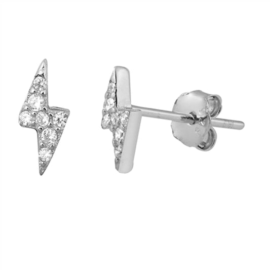Lightning Bolt Spark Studded Cluster Clear CZ Stud Earrings – Sterling Silver