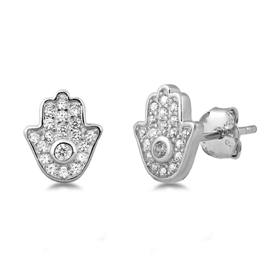 Hamsa Hand of God Cluster Micro Clear CZ Earrings – Sterling Silver