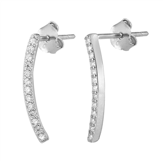 Slender Bar Thin Journey Long Clear CZ Earrings – Sterling Silver