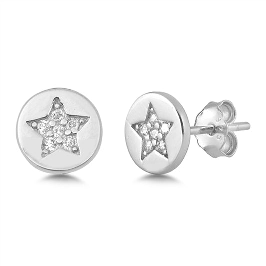 Studded Star Medallion Cluster High Polish Clear CZ Stud Earrings – Sterling Silver