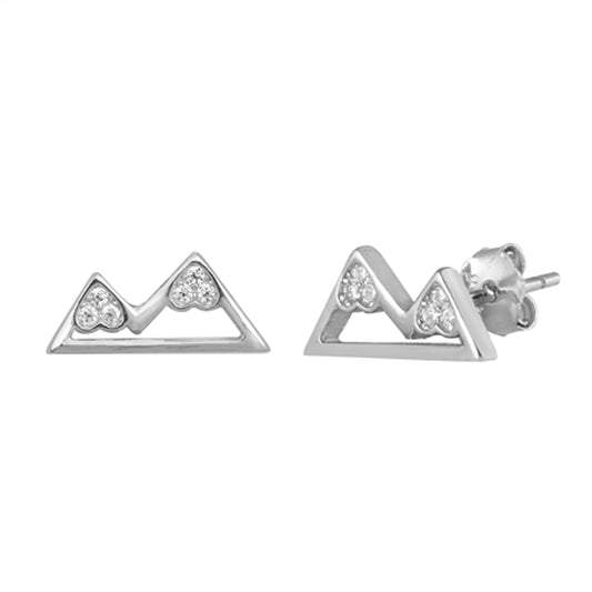 Mountain Range Outline Cluster Nature Outdoors Clear CZ Earrings – Sterling Silver