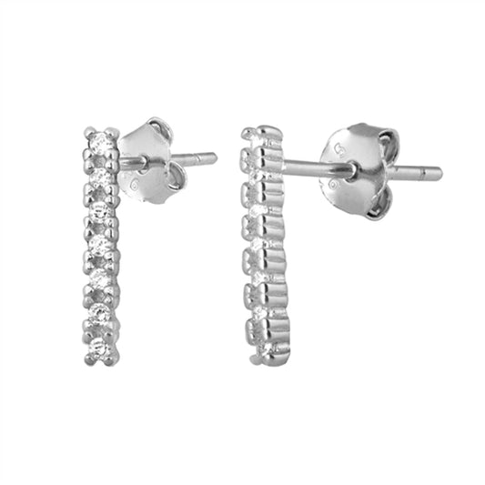 Studded Bar Journey Elegant Statement Clear CZ Stud Earrings – Sterling Silver