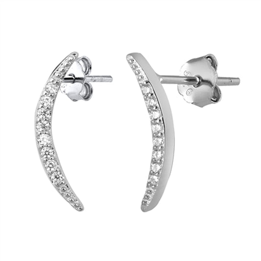 Slender Curve Long Bar Elegant Cluster Clear CZ Earrings – Sterling Silver